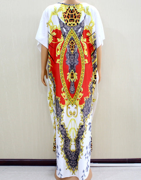 Leopard Print African Dress with Gold Ornaments and Half Sleeves